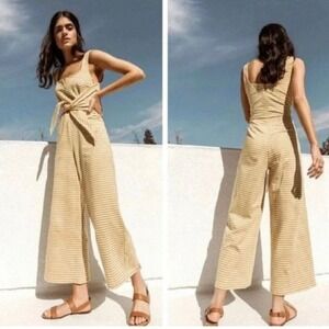 SAYLOR Jumpsuit M Butter Yellow White Stripes Wide Leg Sleeveless Cotton Stretch